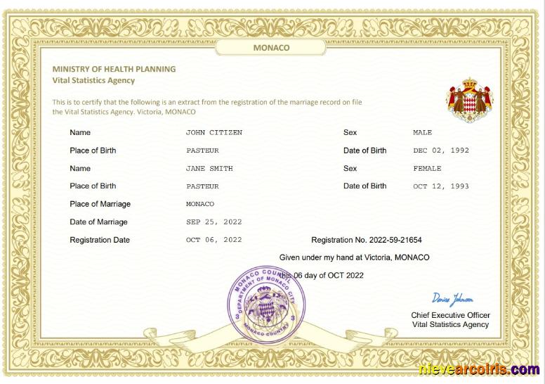Monaco marriage certificate